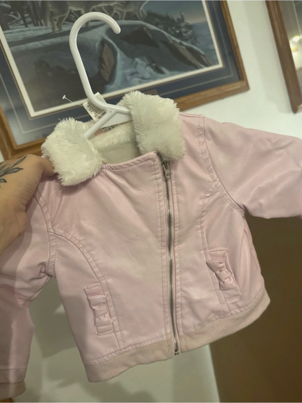 Little Lass Light Pink Jean Jacket with White Faux-Fur Collar
